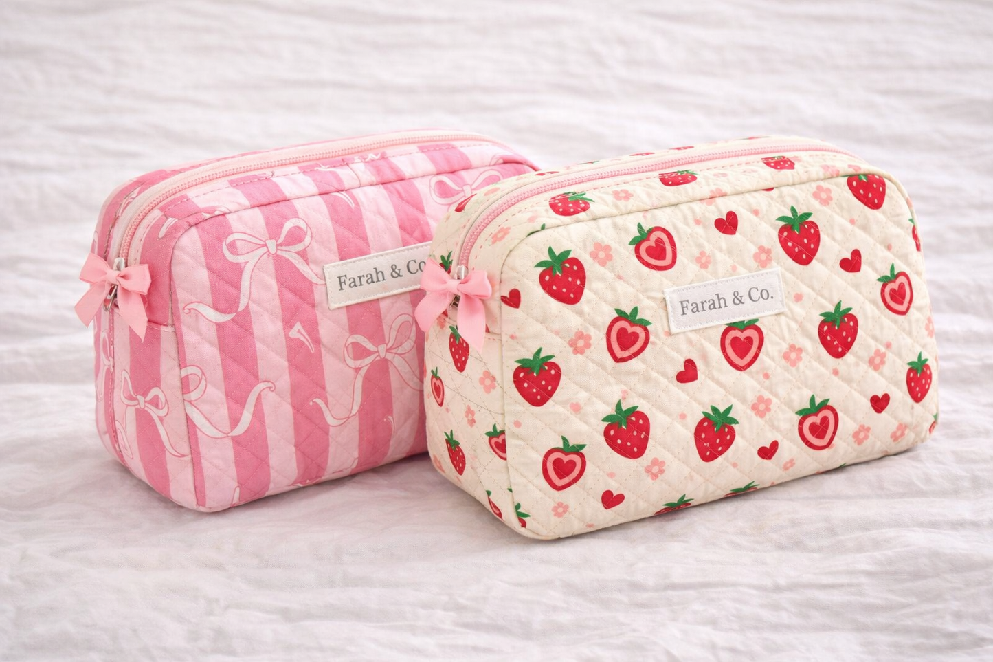 Pretty Bow Quilted Makeup Pouch – Pink Cosmetic Bag