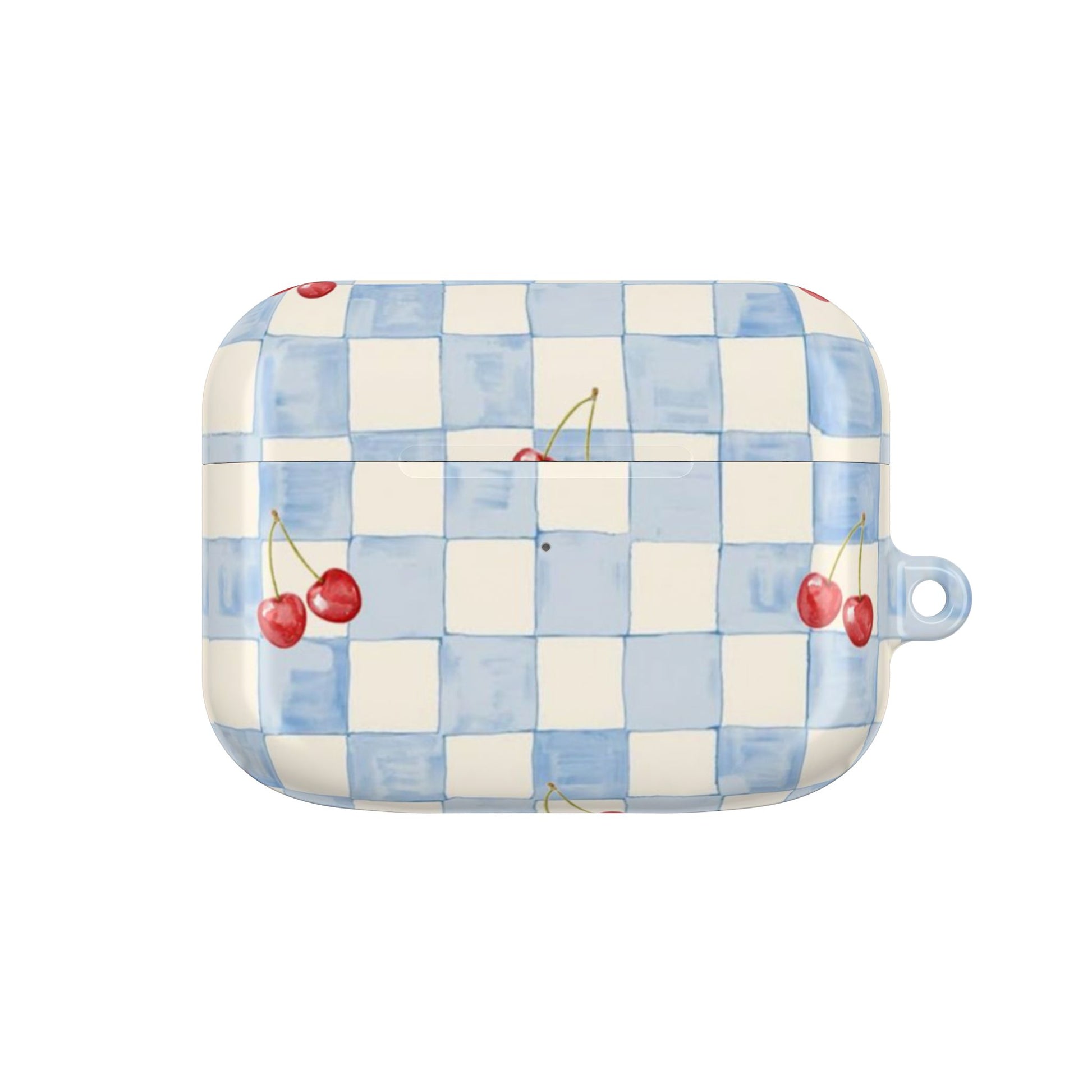 Checkered pot holder with cherry design on a white background