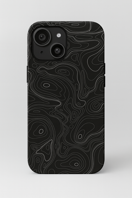 Midnight Topography Phone Case – Sleek Black Line Art
