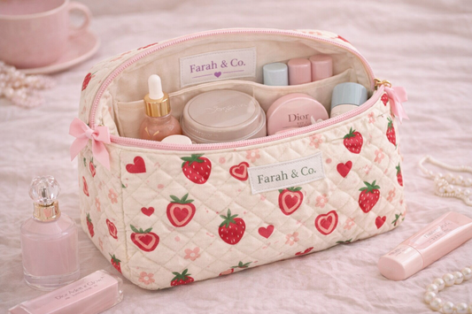 Strawberry Sweet Quilted Makeup Pouch – Cute Cosmetic Bag