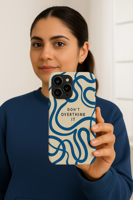 “Don’t Overthink It” Minimal Aesthetic Phone Case – Blue Abstract Design