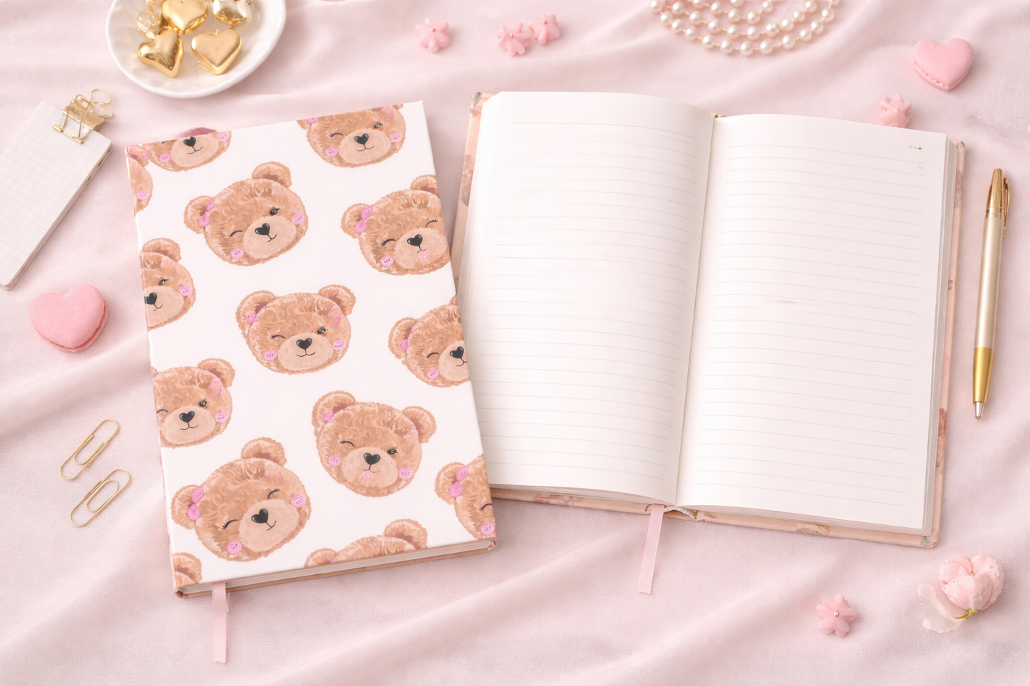 Cute Teddy Bear Notebook A4 | Hard Cover Journal | Ruled Pages | Kawaii Aesthetic Stationery Gift for Girls