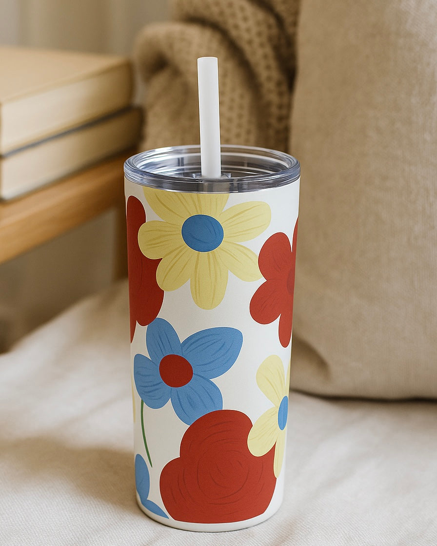 Retro Bloom Floral Tumbler – 20oz Stainless Steel Aesthetic Cup
