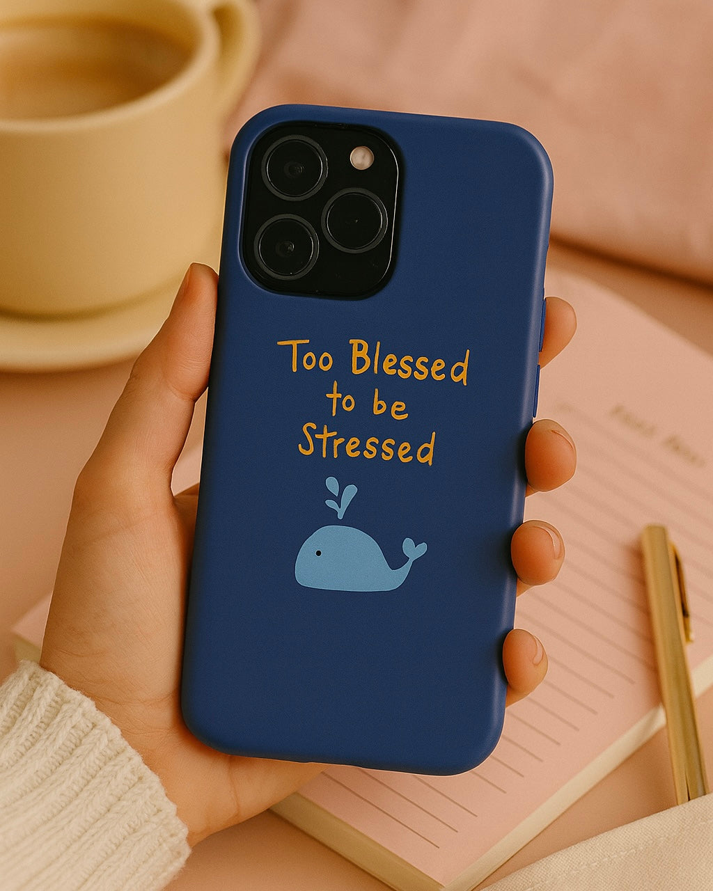 Too Blessed to be Stressed – Blue Whale Quote Phone Case