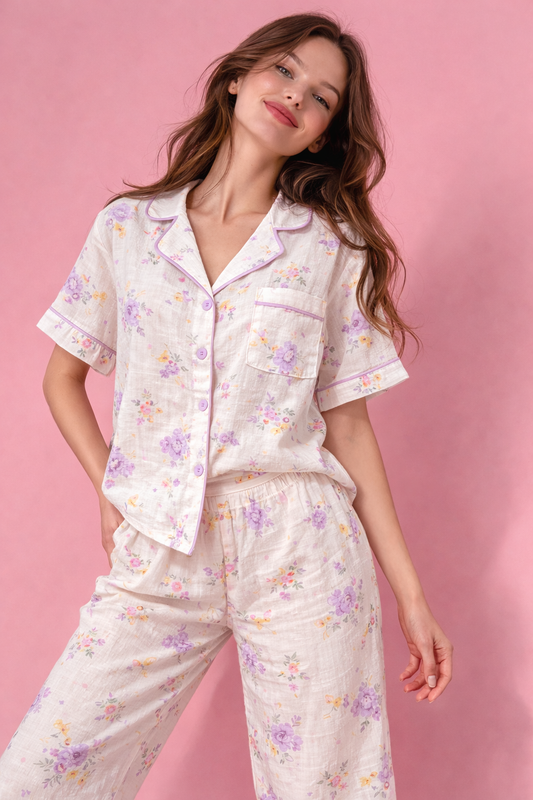 Lavender Blossom Cotton Pant Pajama Set