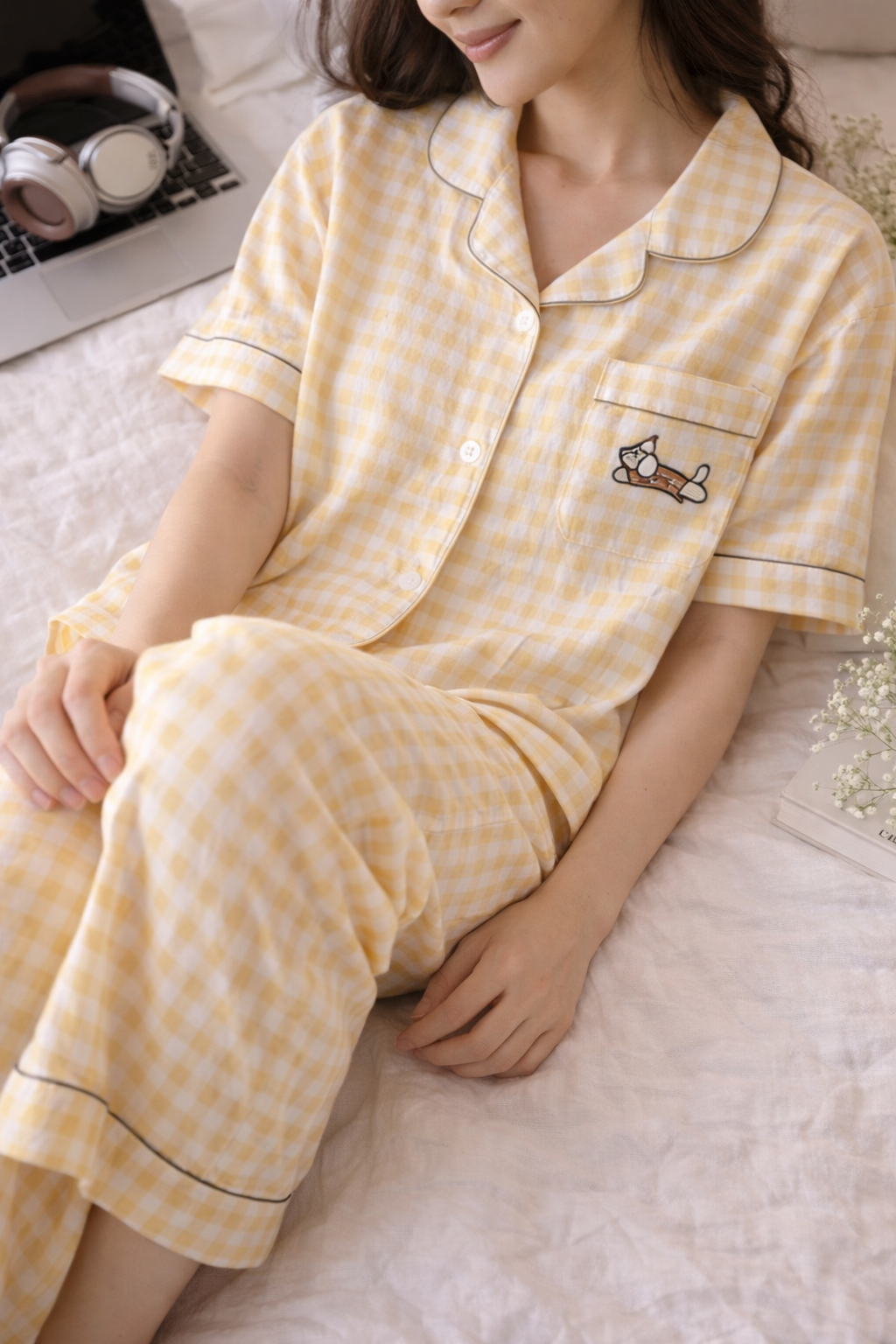 Sunny Check Lounge Set – Soft Cotton Pajama