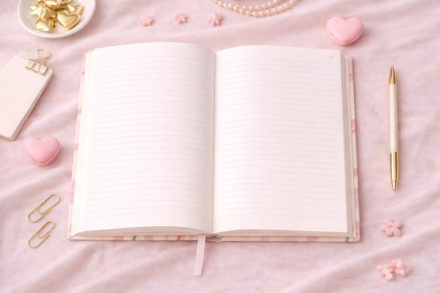 Cute Pink Floral Heart Notebook A4 | Hard Cover Journal | Ruled Pages | Aesthetic Stationery Gift for Girls