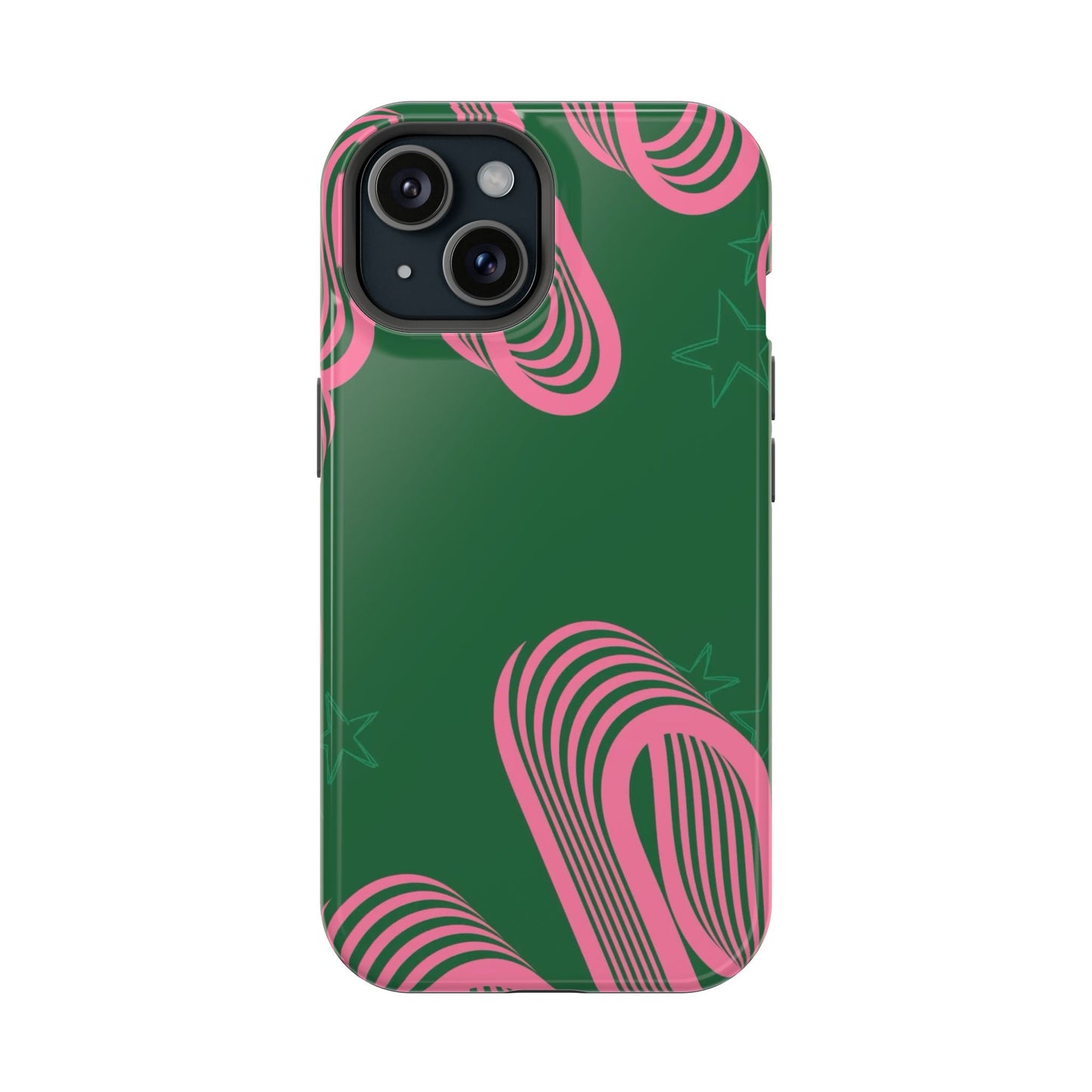 Green & Pink Abstract Phone Case – Retro 3D Line Art Design