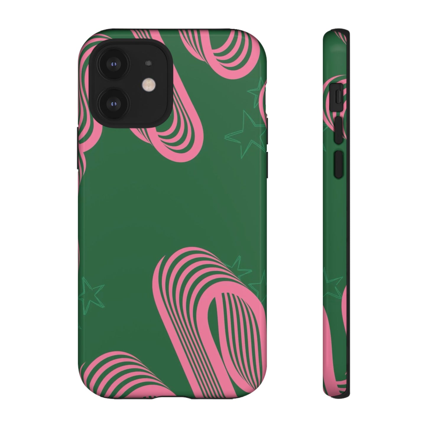 Green & Pink Abstract Phone Case – Retro 3D Line Art Design
