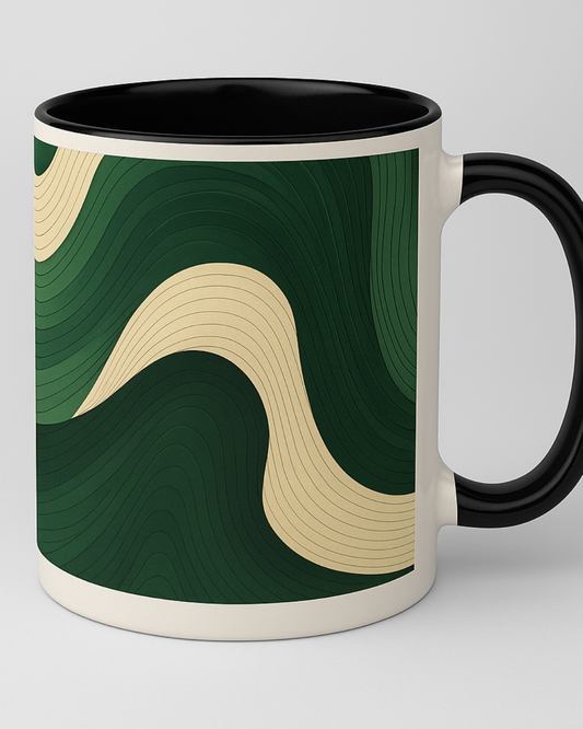 Abstract Green Waves Mug – Modern Black & Green Ceramic Coffee Cup