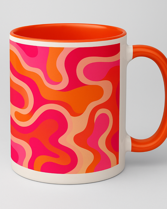Retro Wave Mug – Vibrant Red, Orange & Pink Ceramic Coffee Cup