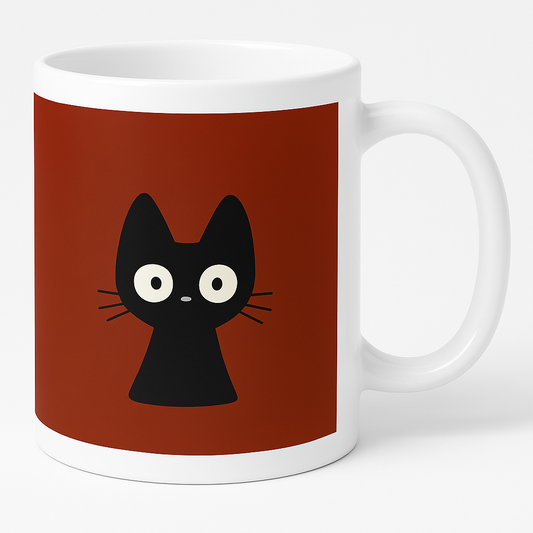 Cute Black Cat Mug – Minimalist Red & White Ceramic Coffee Cup