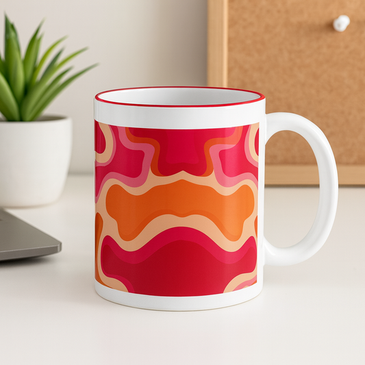 Retro Wave Mug – Vibrant Red, Orange & Pink Ceramic Coffee Cup