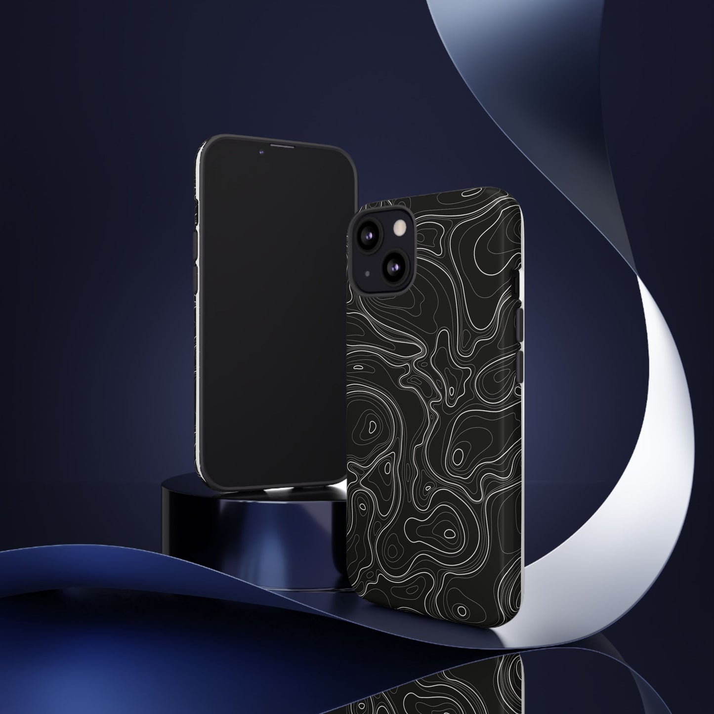 Midnight Topography Phone Case – Sleek Black Line Art