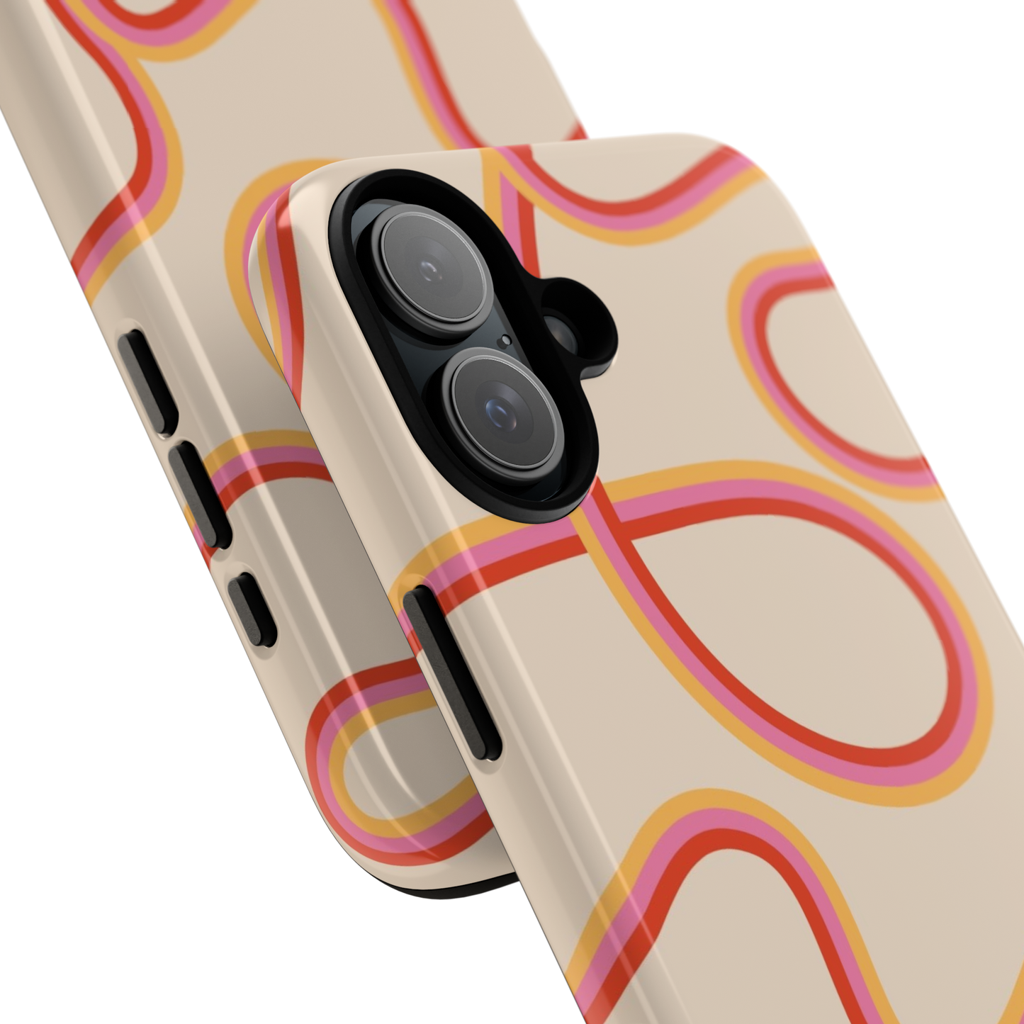 Abstract Wavy Line Phone Case – Retro Orange & Pink Minimal Design