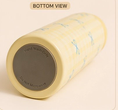 💛Butter Yellow Bow Tumbler – Trendy Aesthetic 500ml Bottle