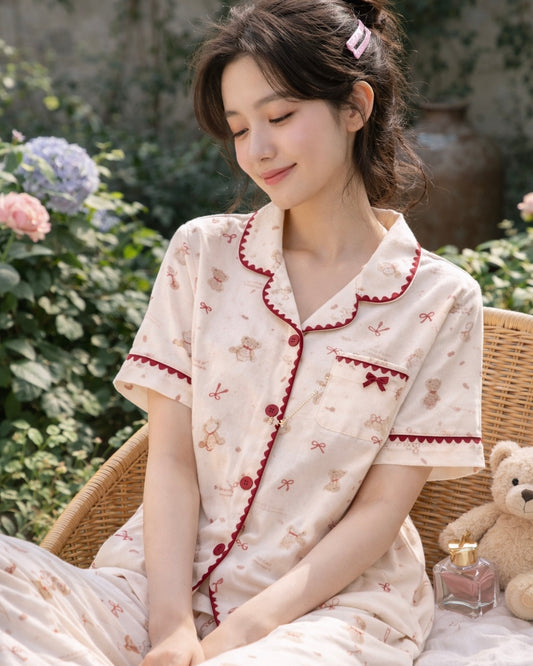 Cozy Teddy Dreams Pajama Set 🧸 | Soft Cream Lounge Wear