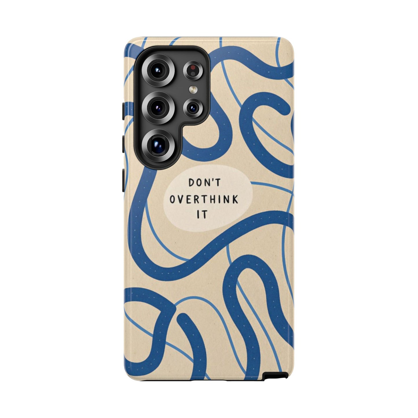 “Don’t Overthink It” Minimal Aesthetic Phone Case – Blue Abstract Design