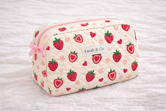 Strawberry Sweet Quilted Makeup Pouch – Cute Cosmetic Bag