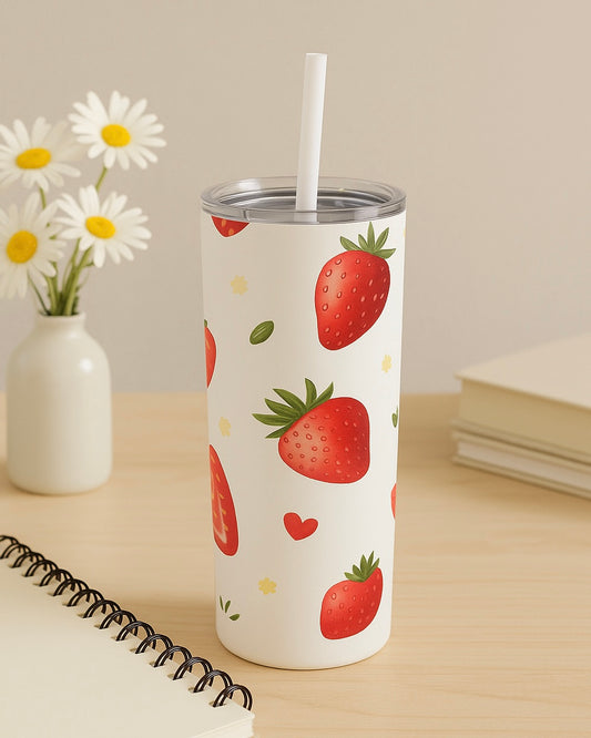 Berry Cute Strawberry Tumbler – 20oz Stainless Steel with Straw