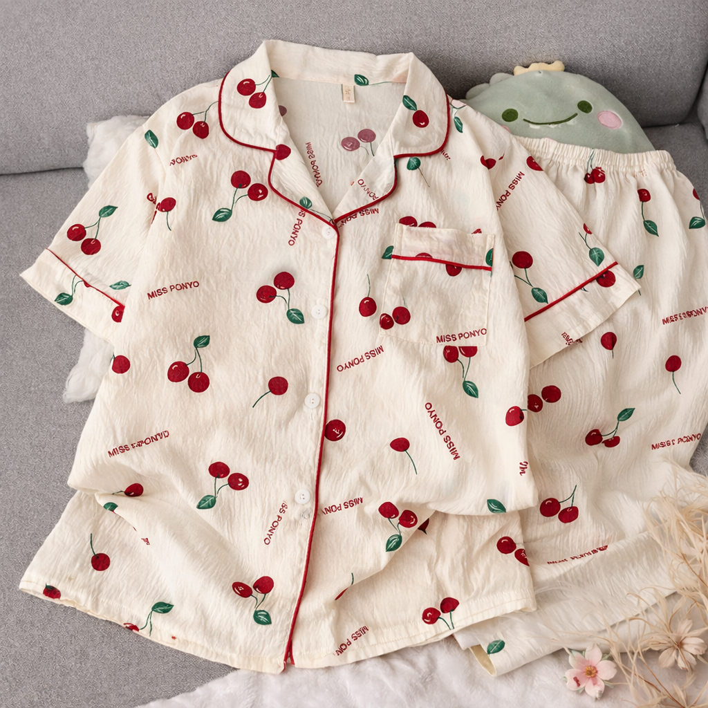 Cherry Blossom Pajama Set – Cute Cherry Print Sleepwear