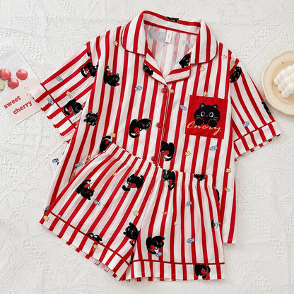 Cherry Kitty Pajama set - Shorts set