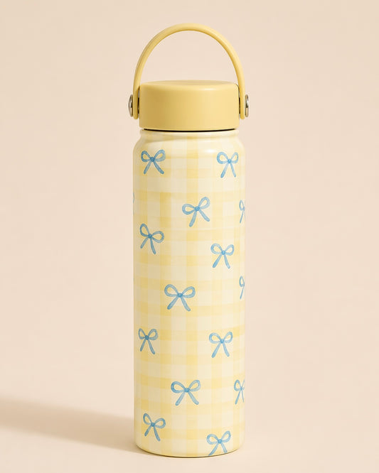 💛Butter Yellow Bow Tumbler – Trendy Aesthetic 500ml Bottle