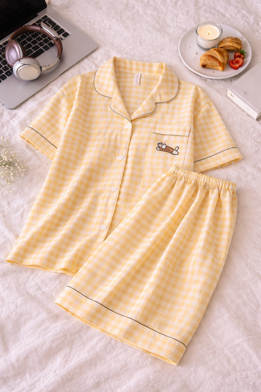 Sunny Check Lounge Set – Soft Cotton Pajama