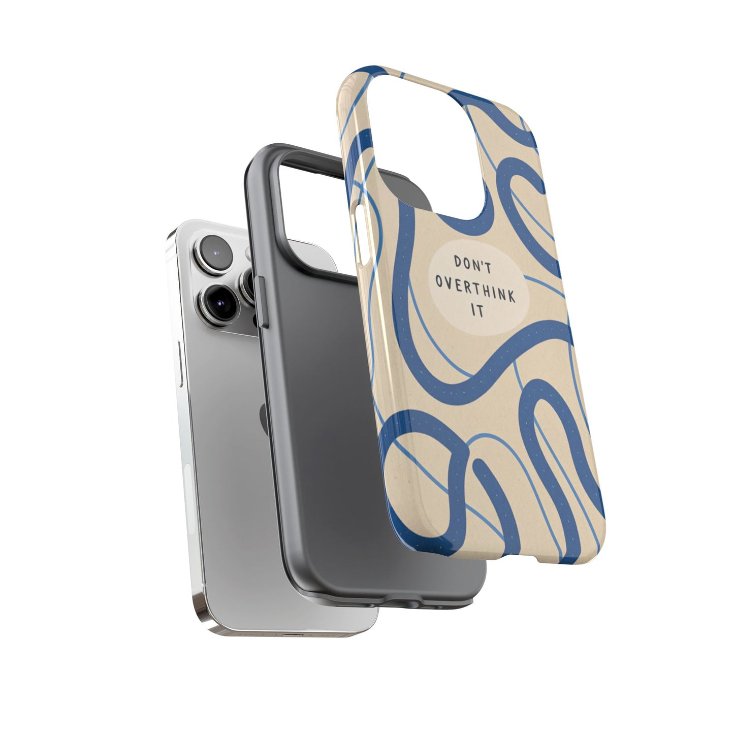 “Don’t Overthink It” Minimal Aesthetic Phone Case – Blue Abstract Design