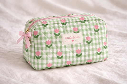 Tulip Garden Quilted Makeup Pouch – Floral Cosmetic Bag