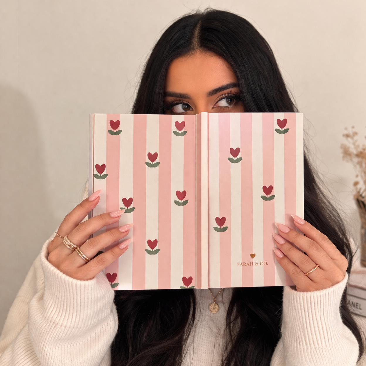 Cute Pink Floral Heart Notebook A4 | Hard Cover Journal | Ruled Pages | Aesthetic Stationery Gift for Girls