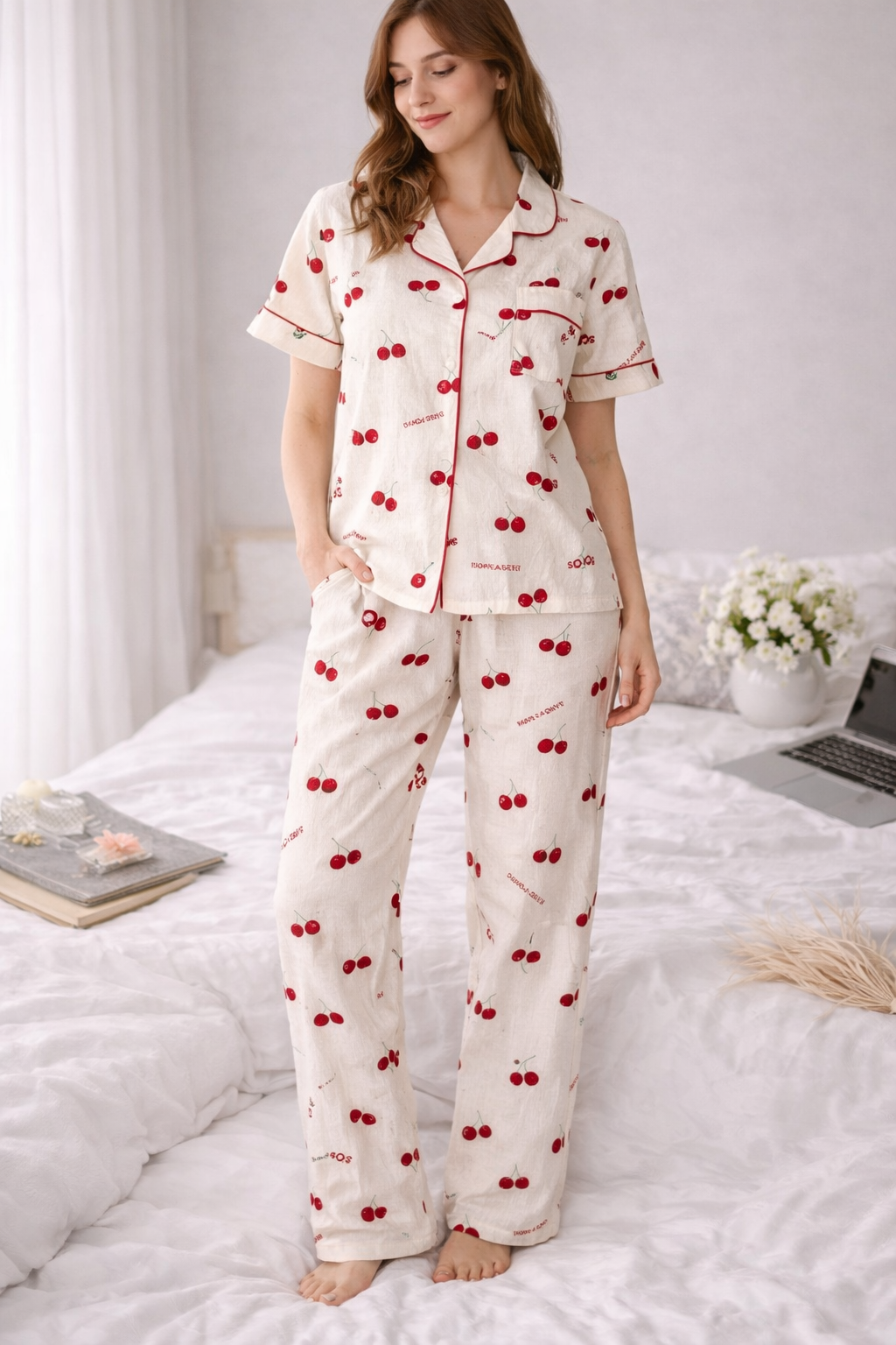 Cherry Blossom Pajama Set – Cute Cherry Print Sleepwear