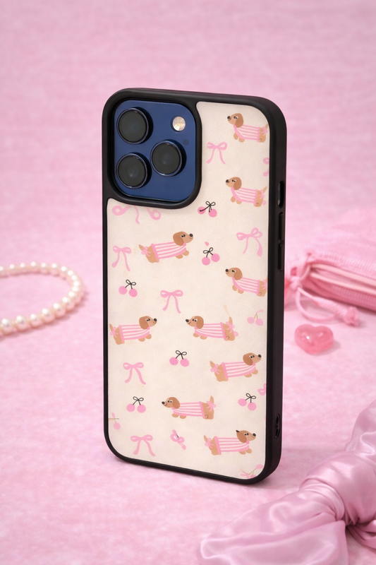 Cute Dachshund Phone Case – Pink Bow Aesthetic Cover