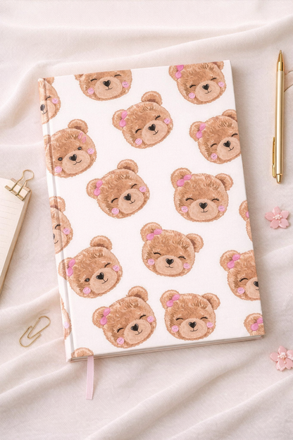 Cute Teddy Bear Notebook A4 | Hard Cover Journal | Ruled Pages | Kawaii Aesthetic Stationery Gift for Girls