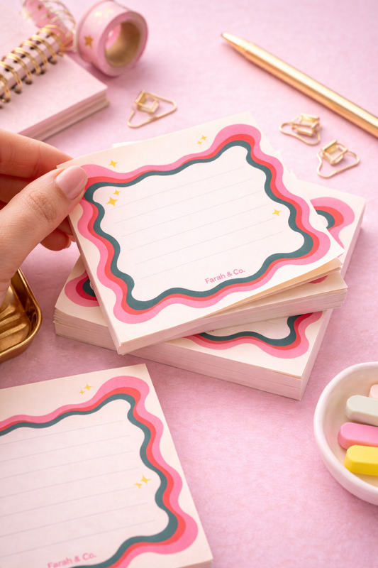 Retro Aesthetic Sticky Notes | Cute Wavy Notepad | Farah & Co.