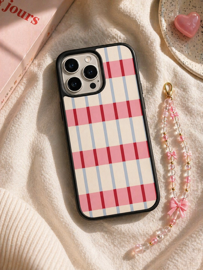 Preppy Check Phone Case – Classic Pink Plaid Aesthetic Cover