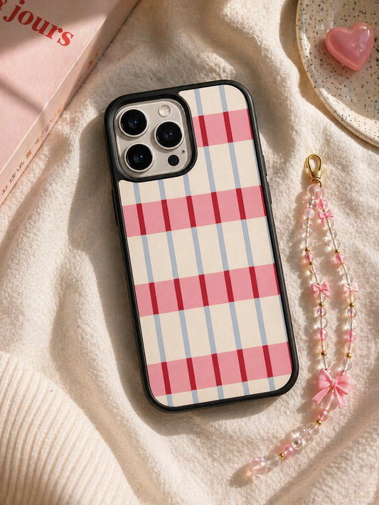 Preppy Check Phone Case – Classic Pink Plaid Aesthetic Cover