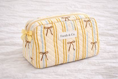 Golden Ribbon Quilted Makeup Pouch – Bow Cosmetic Bag