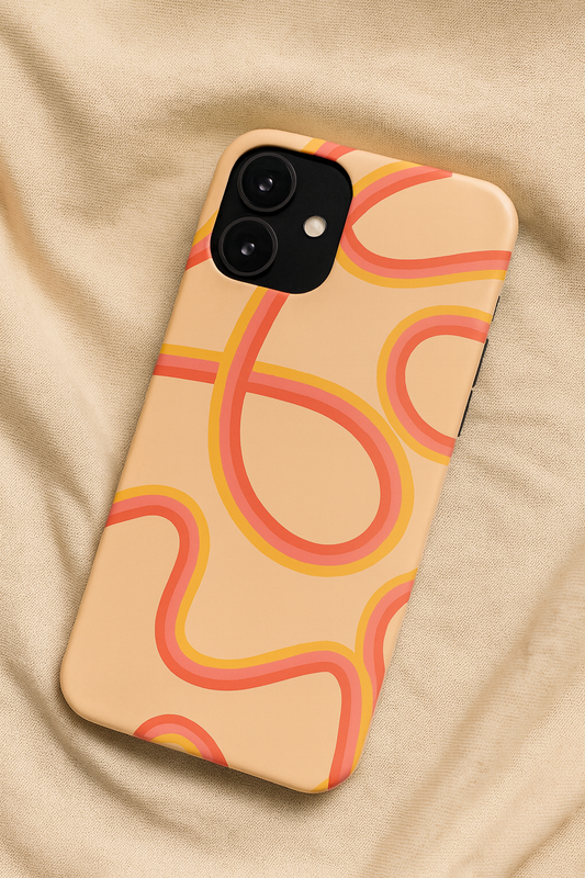 Abstract Wavy Line Phone Case – Retro Orange &amp; Pink Minimal Design