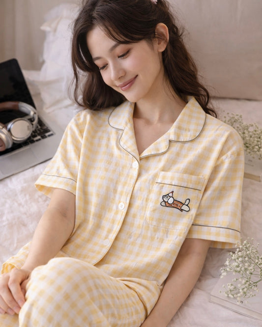 Sunny Check Lounge Set – Soft Cotton Pajama