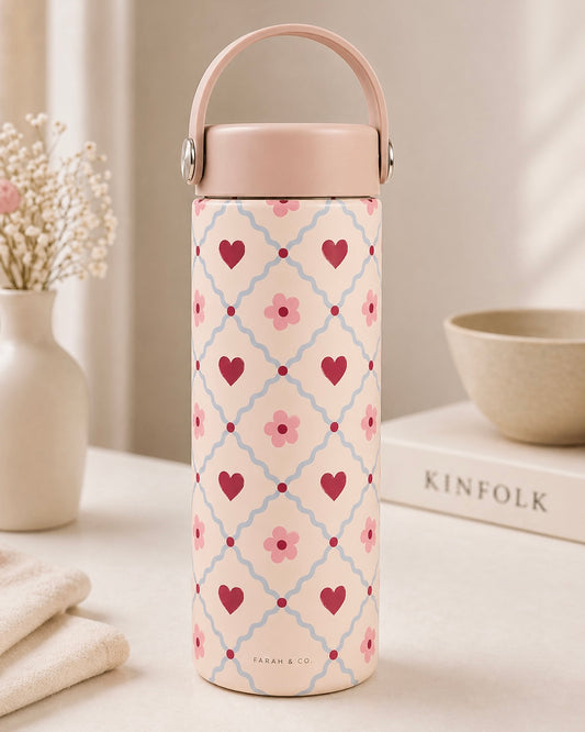 Pastel Hearts Insulated Tumbler Bottle – Aesthetic Daily Flask (500ml)