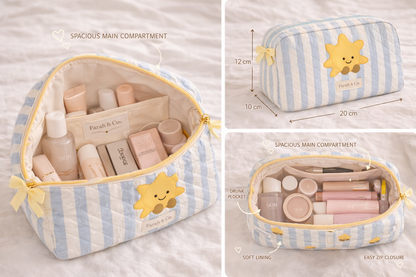 Sunny Day Quilted Makeup Pouch – Cute Cosmetic & Toiletry Bag