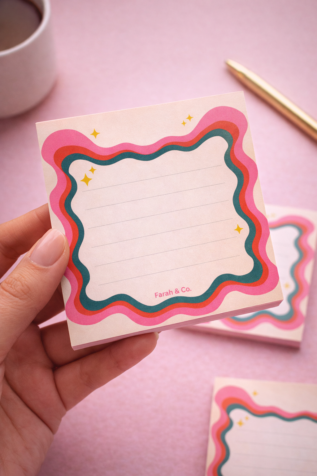 Retro Aesthetic Sticky Notes | Cute Wavy Notepad | Farah & Co.