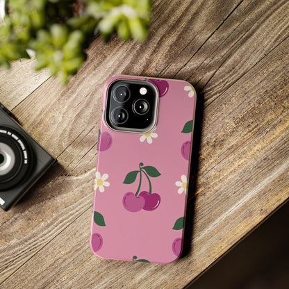 Cherry Bloom Aesthetic Phone Case – Cute Cherry & Daisy Design
