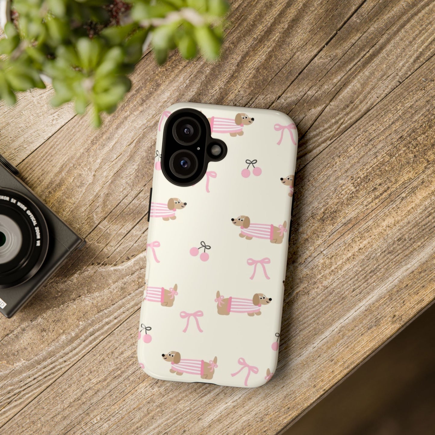 Cute Dachshund Phone Case – Pink Bow Aesthetic Cover