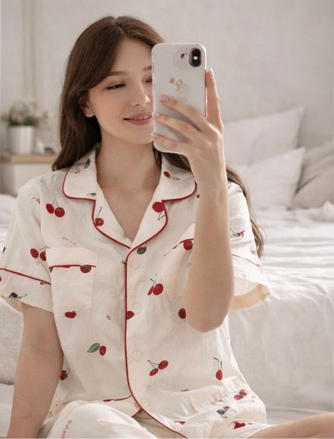 Cherry Blossom Pajama Set – Cute Cherry Print Sleepwear