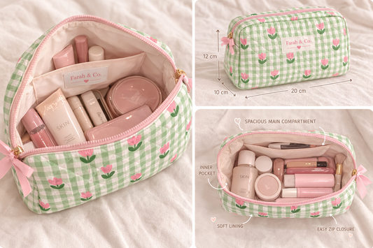 Tulip Garden Quilted Makeup Pouch – Floral Cosmetic Bag