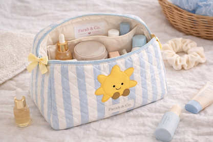 Sunny Day Quilted Makeup Pouch – Cute Cosmetic & Toiletry Bag