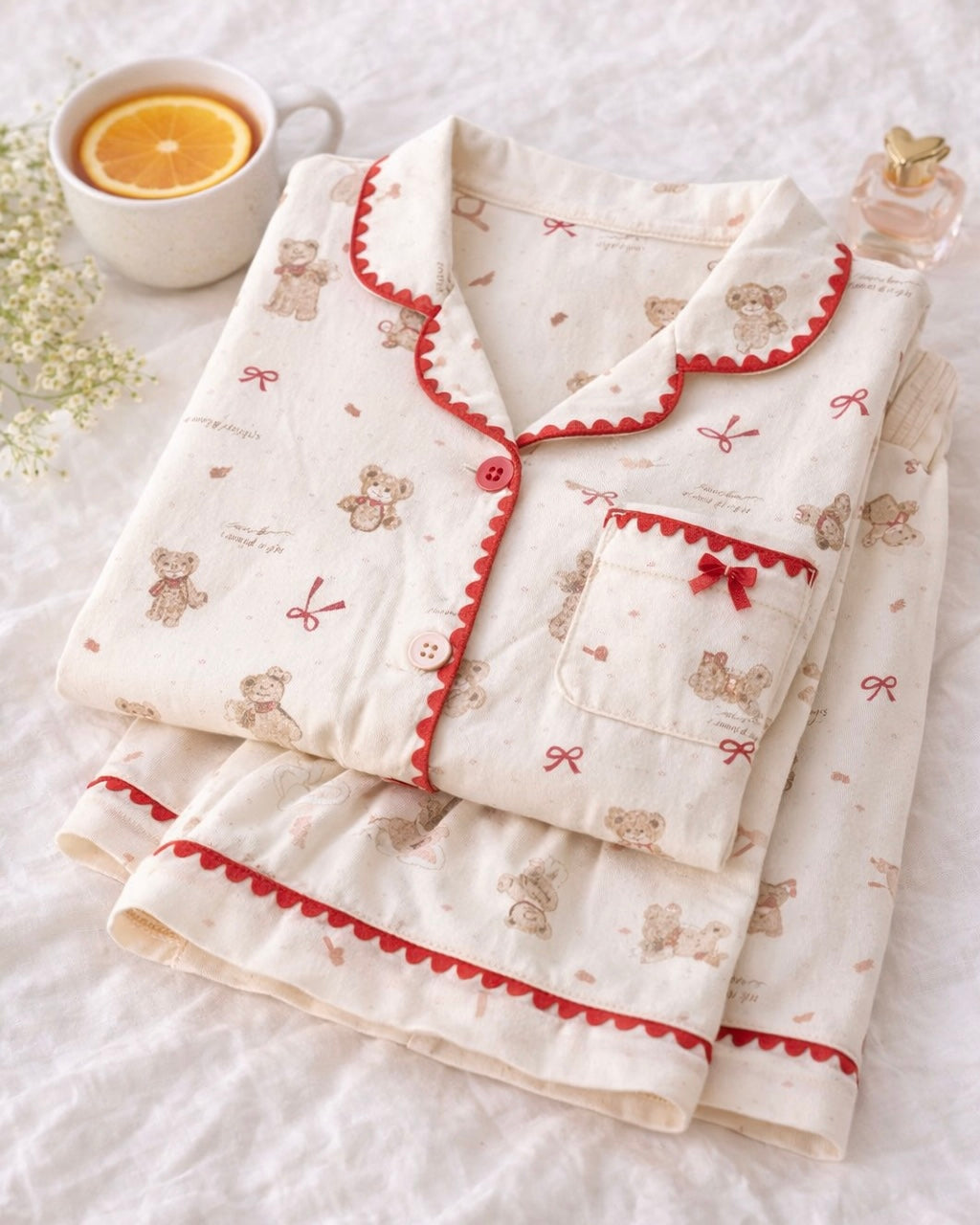 Cozy Teddy Dreams Pajama Set 🧸 | Soft Cream Lounge Wear