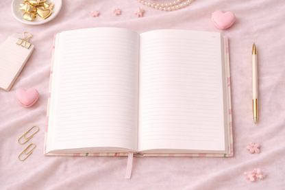 Cute Pink Floral Heart Notebook A4 | Hard Cover Journal | Ruled Pages | Aesthetic Stationery Gift for Girls